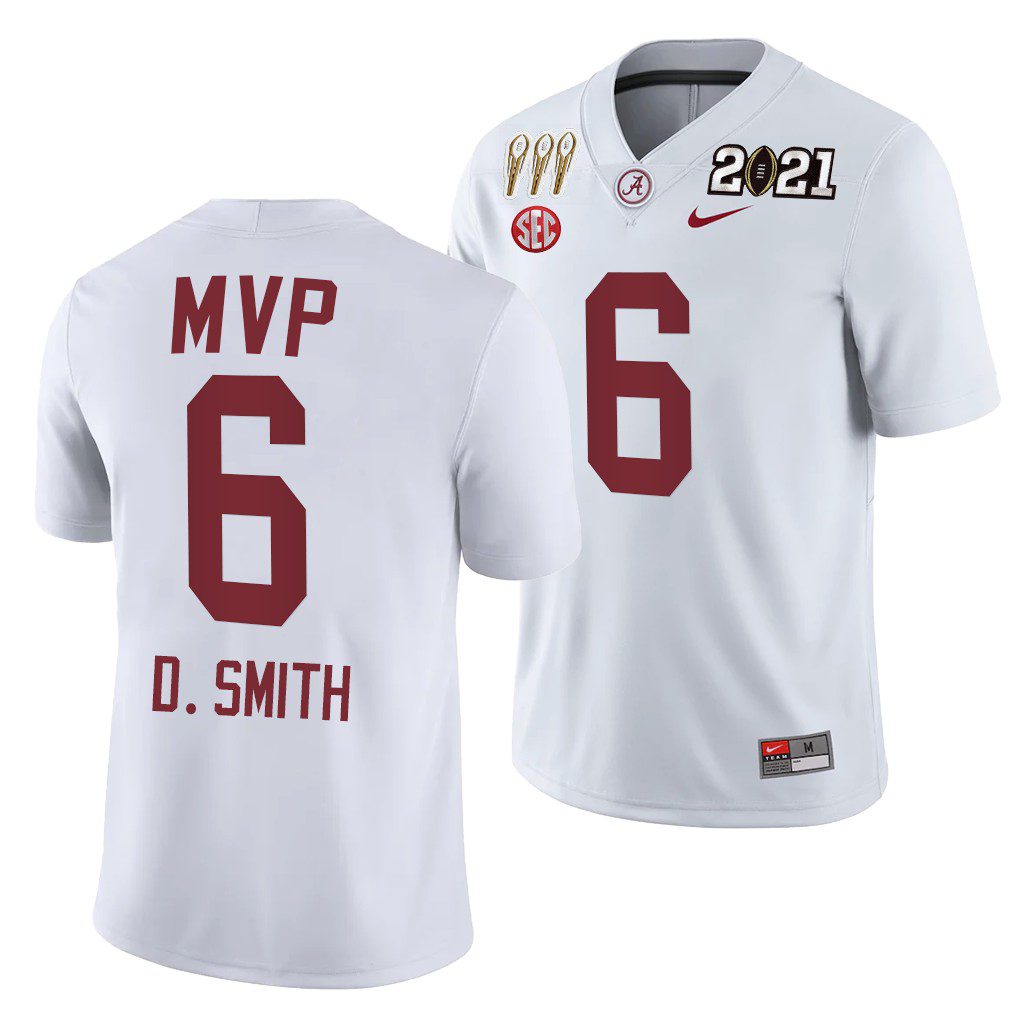 Men's Alabama Crimson Tide DeVonta Smith #6 White 2021 Rose Bowl Offensive MVP Special Commemorate NCAA College Football Jersey